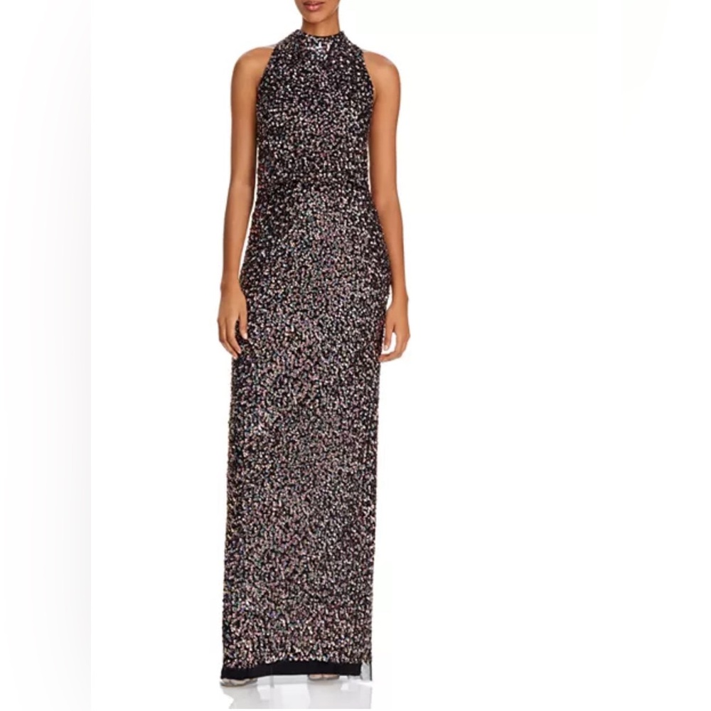 Adrianna Papell Beaded Halter Gown Sequin Dress